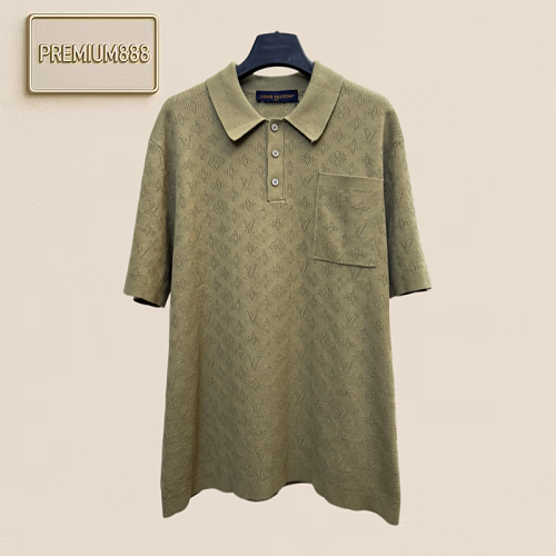 1v Louis Mesh Openwork Knit Polo Neck Short Sleeve T-shirt