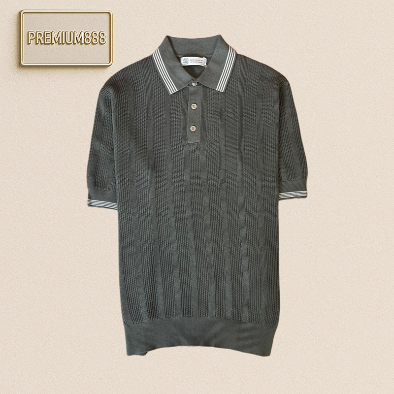 BC Brunello Contrasting Edge Patched Knit Polo Shirt