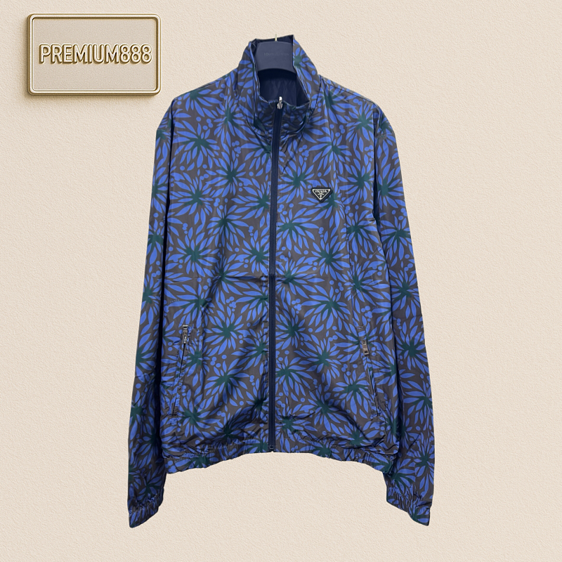 Prada Two-Sided Nylon Floral Print V-Neck Jacket Coat