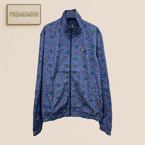 Prada Two-Sided Nylon Floral Print V-Neck Jacket Coat