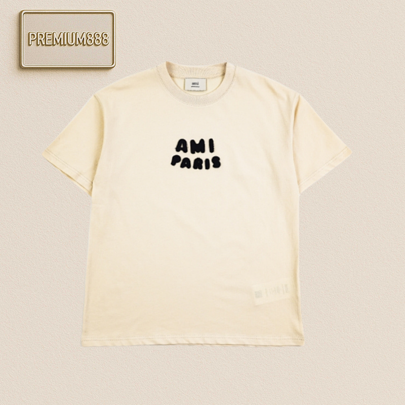 27 AM I Paris 25ss Logo Letter Three-dimensional Towel Embroidery T-shirt