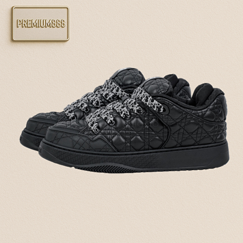 Erl X Dior B9S Leather Tweed Floral Pattern Embroidered Fashionable Sneakers For Men In Bl