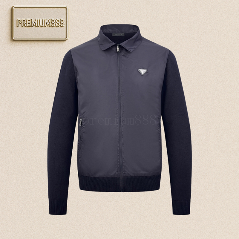 Prada Triangular Label Knitted Nylon Coat With Patchwork