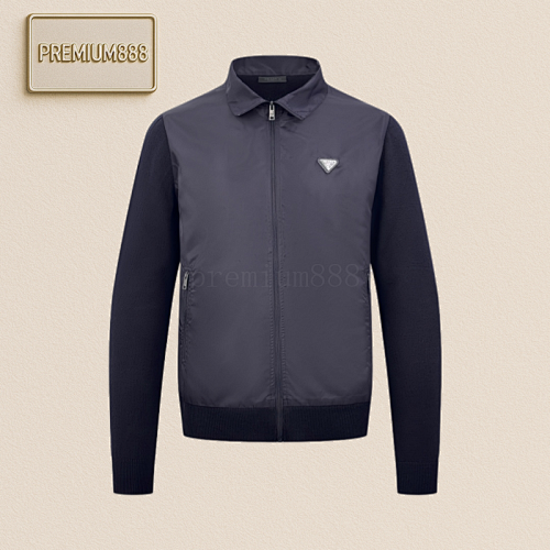 Prada Triangular Label Knitted Nylon Coat With Patchwork