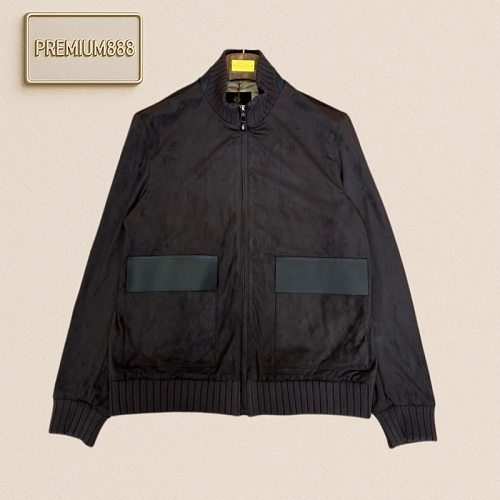 LP NooyiPianya Leather-Feeling Patched V-neck Pilot Jacket
