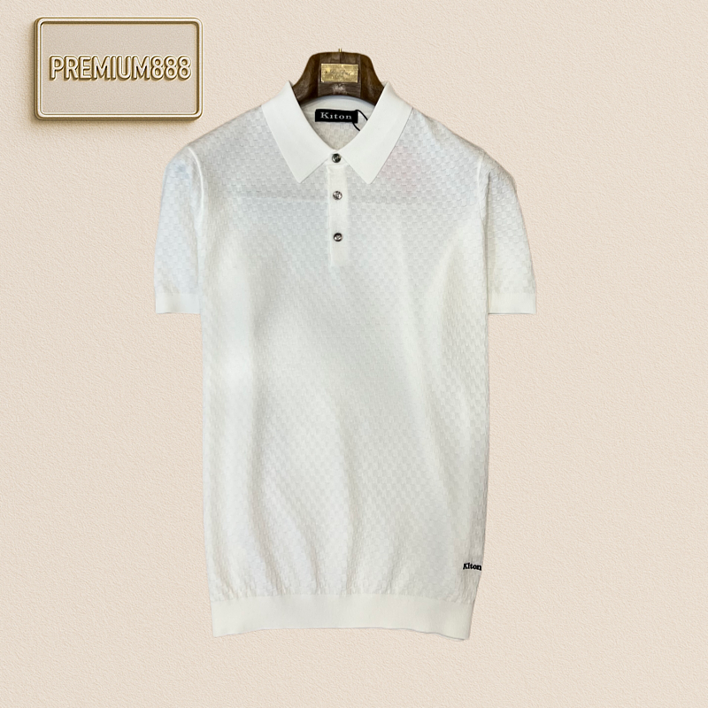 Kiton Classic Collar Check Texture Casual Short-Sleeved Polo Shirt