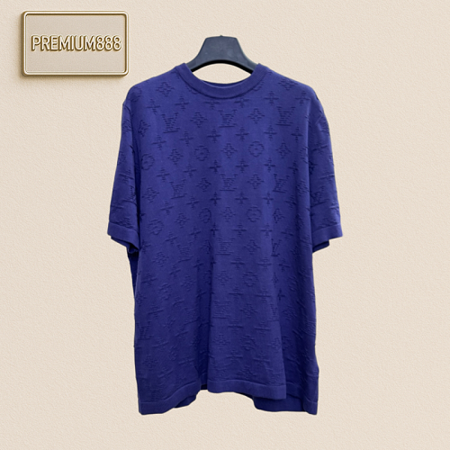 1v Louis Embroidered Plaid Full-Print Three-Dimensional Embroidered Knit Short Sleeve Shir
