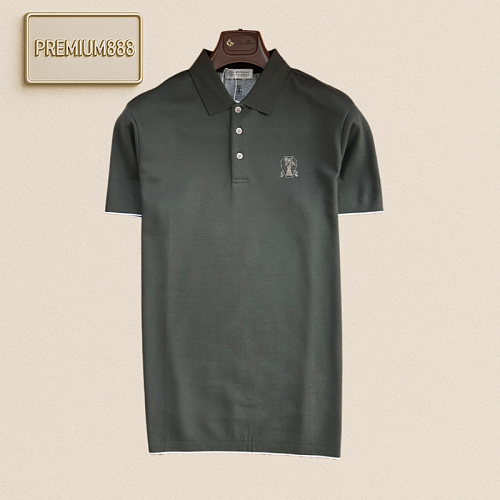 BC Brunello Classic Logo Embroidered Collar Short-Sleeve Polo Shirt