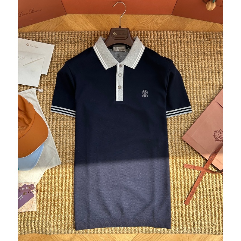 BC Brunello Contrasting Color Collar Three-Button Polo Shirt
