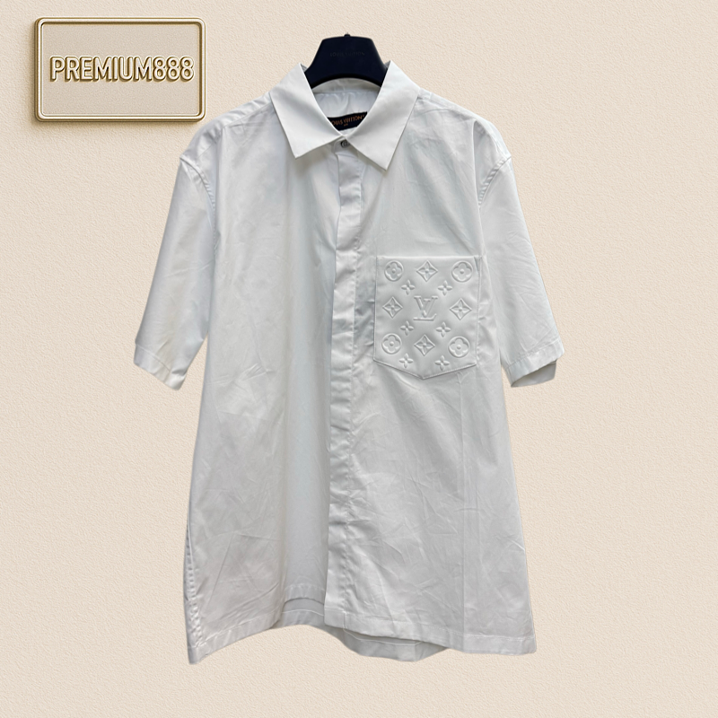 1v Louis Pocket Embroidered Collar Shirt Short Sleeve