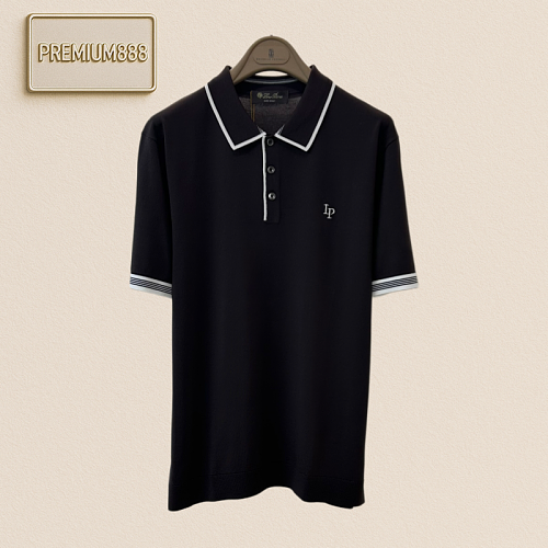 Loropiana Classic Contrasting Color Collar Polo Shirt With Short Sleeves