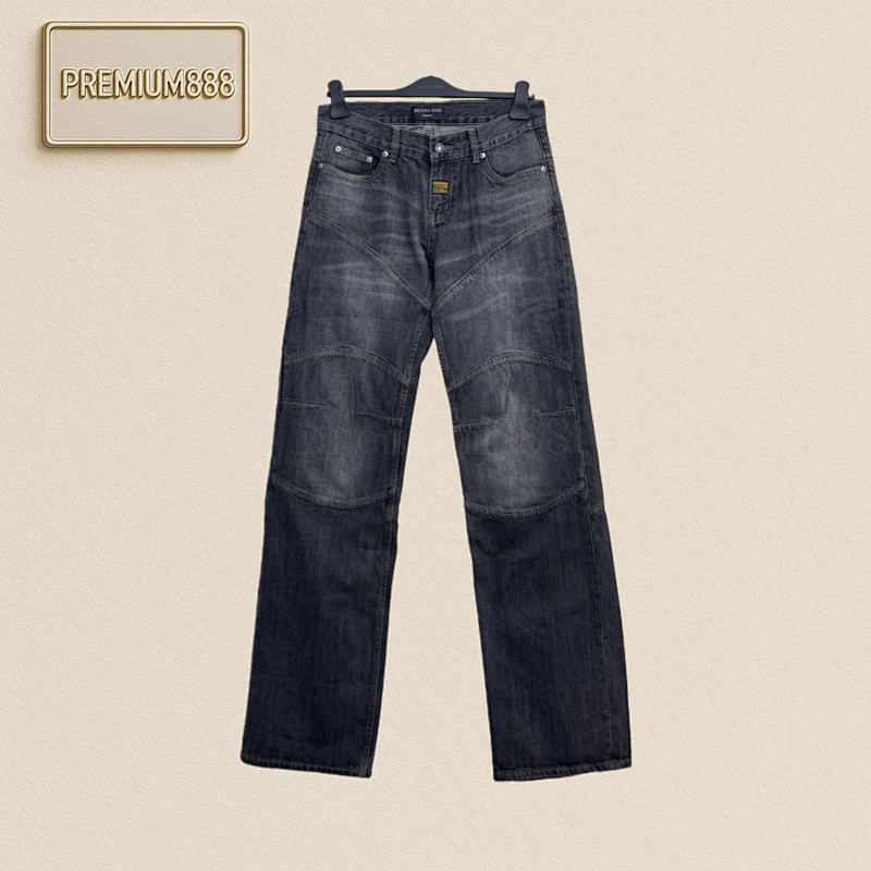 Balenciaga Show Low-waisted Bamboo-jointed Washed Oem Denim Trousers