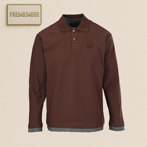Two Long-sleeved Polo Shirts With Prada Prd Patchwork Fabric Labels