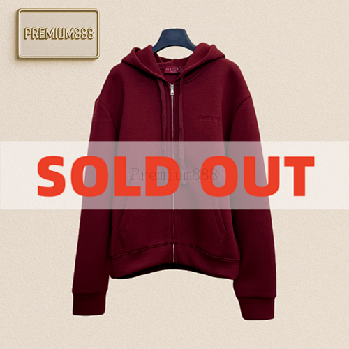 Gucci Red Embroidered Air Cotton Hooded Sweatshirt