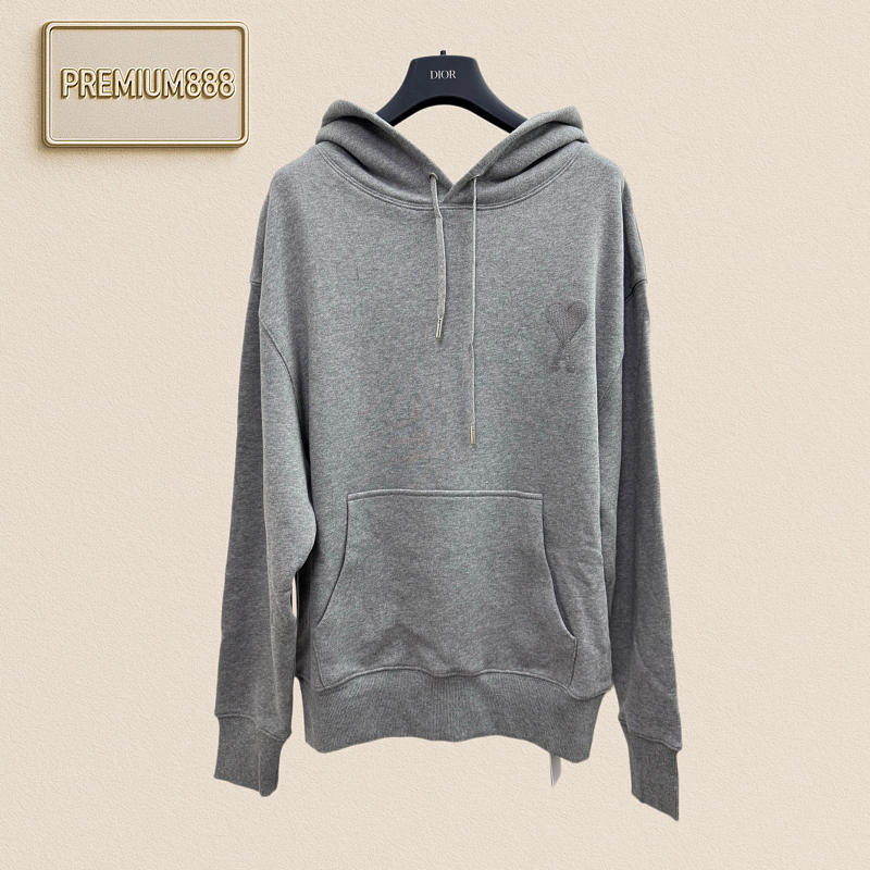 Ami Paris Love Embroidery Logo Cotton Hooded Sweatshirt