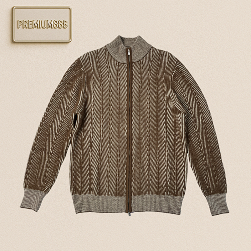 BC Stand-up Collar Double-line Herringbone Zipper Cardigan