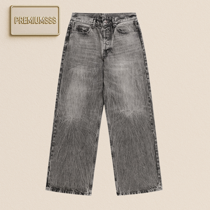 Acne Burst Bamboo Stripe Black Grey Washed Denim Pants