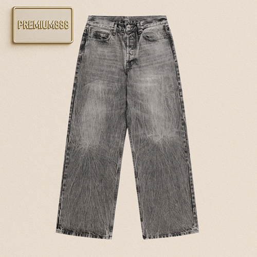 Acne Burst Bamboo Stripe Black Grey Washed Denim Pants