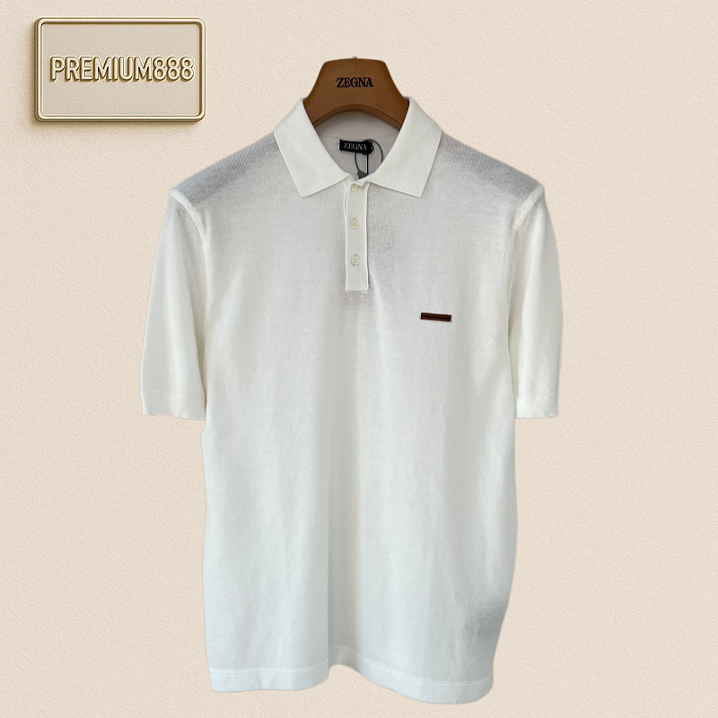 Off-White Zegna Classic Embroidered Stitch Knit Polo Short Sleeve