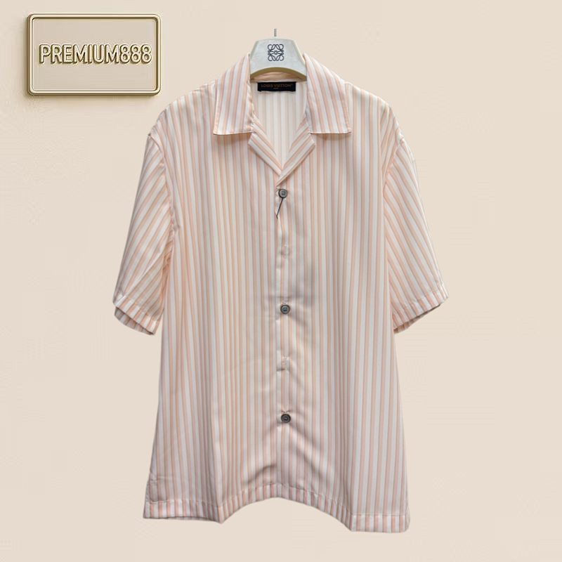 1v Louis Orange White Vertical Stripe Short Sleeve Shirt
