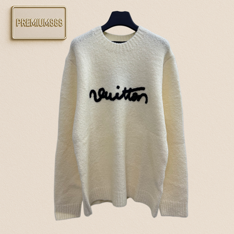 1v Louis Hand-embroidered Letter Pattern Knitted Sweater With Round Neck