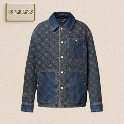 Louis Vuitton LU Coin-embroidered Lapel Denim Cotton-padded Jacket