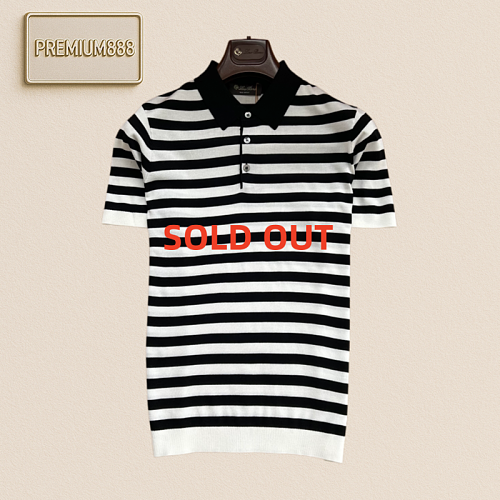 LP Noyuanpianya Classic Contrasting Color Stripes Knit Polo Short Sleeve Shirt