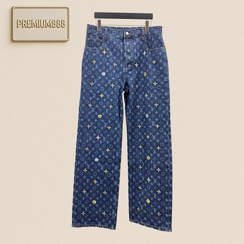 Louis Lettered Jacquard Peony Embroidered Skateboard Denim Pants