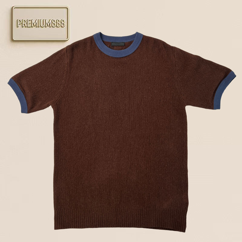 Pra Four-color All-wool Knitted Short Sleeve Shirt