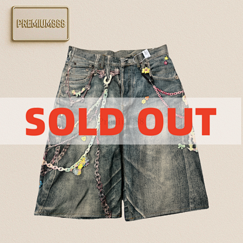 Acne Studios Loose Vintage Print Wide-Leg Cropped Denim Shorts