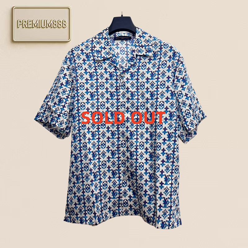 1v Louis Sang Silk Logo-stamped Full-print Short-sleeved Shirt