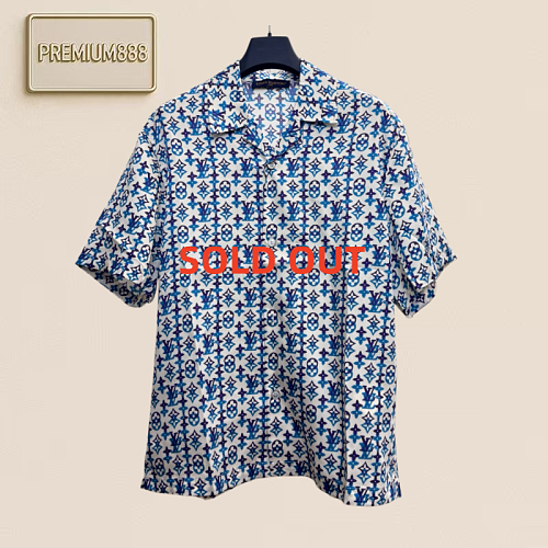 1v Louis Sang Silk Logo-stamped Full-print Short-sleeved Shirt
