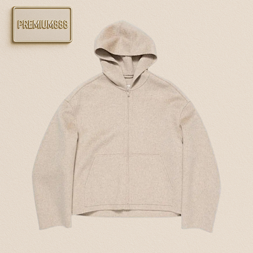 Acne Studios Solid-color Loose Off-the-shoulder Long-sleeved Zipper Casual Hooded Wool Swe