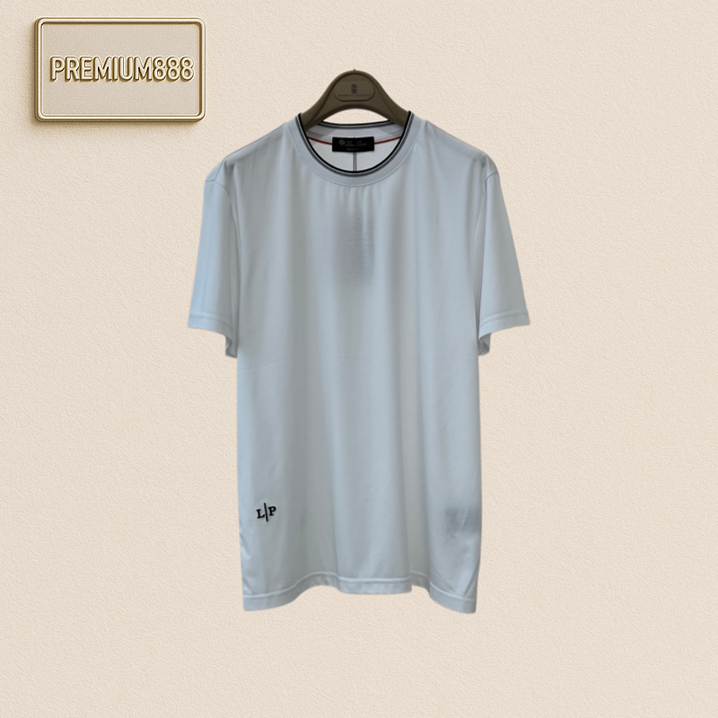 Loropiana No Yo Piana Color-Contrast Collar Edge Signature Embroidery Round Neck Short-Sle