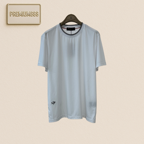 Loropiana No Yo Piana Color-Contrast Collar Edge Signature Embroidery Round Neck Short-Sle