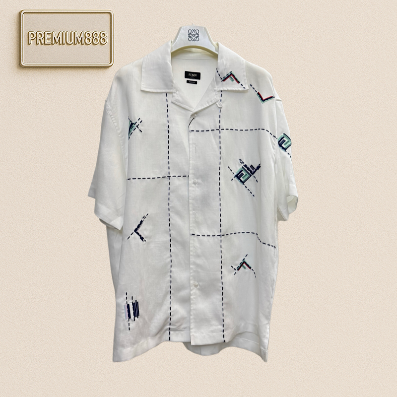 Fend FF Lettered Lines Embroidered Short-Sleeved Shirt
