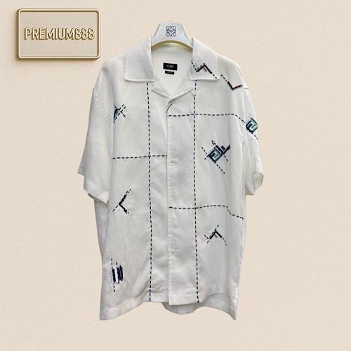 Fend FF Lettered Lines Embroidered Short-Sleeved Shirt