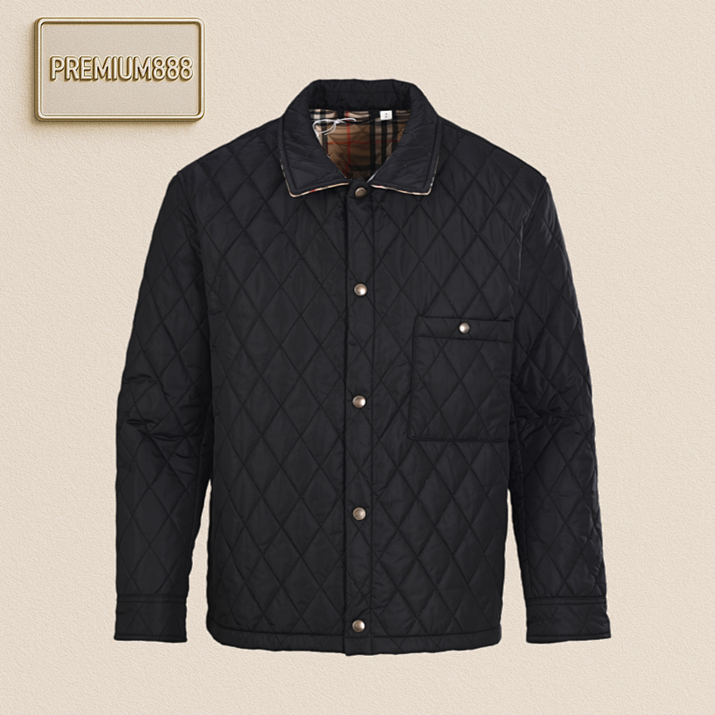 Burberry Bbr Solid-color Quilted Pocket Checkered Cotton Jacket