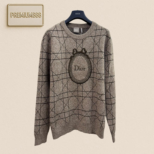 Dio Di O Rhombic Embroidered Lettered Jacquard Knit Sweater