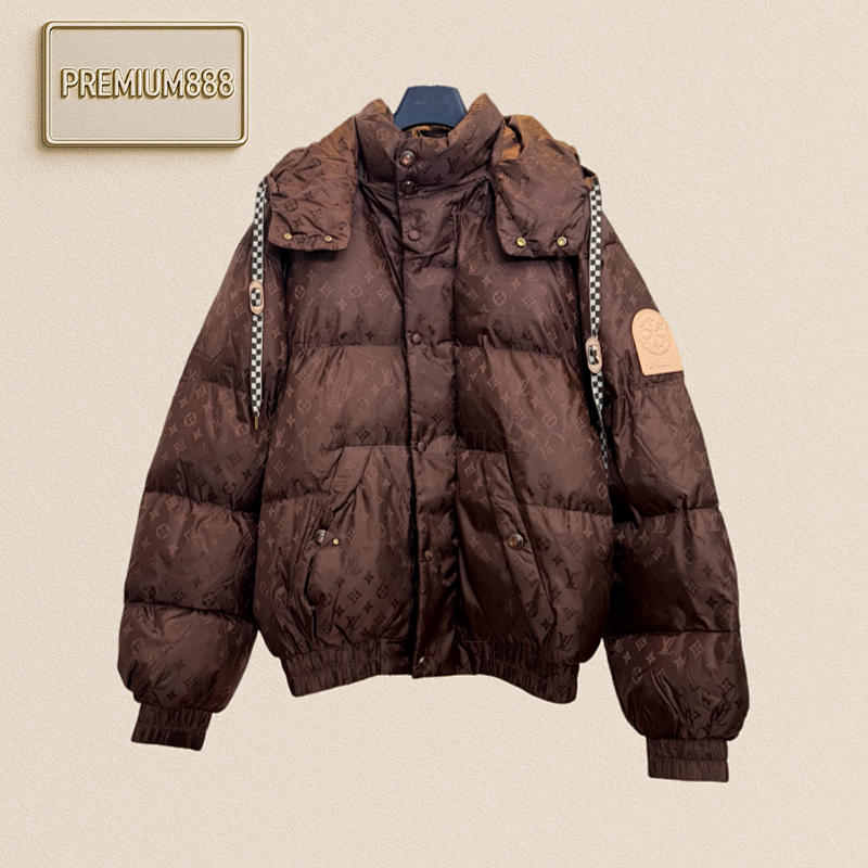 1v Louis Ski Series Dark-patterned Jacquard Drawstring Hooded Cotton Jacket