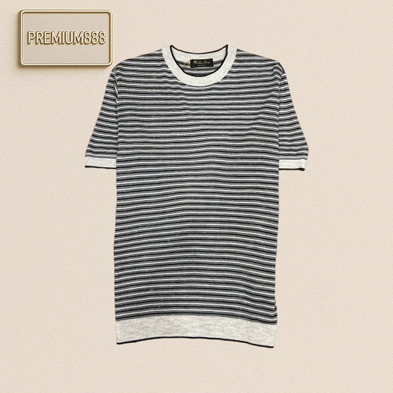 Loro Piana Color-Contrast Collar Stripe Knit T-Shirt