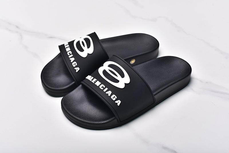 Balenciaga Pool Slide Round Toe Flat Slippers Men's Black