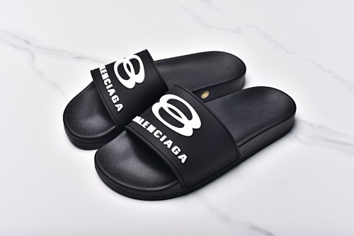 Balenciaga Pool Slide Round Toe Flat Slippers Men's Black