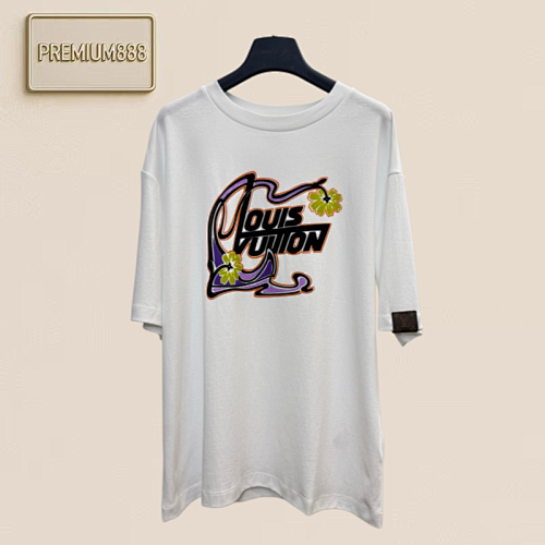 Louis Letter-Design Art Felt Embroidery Printed Short-Sleeved T-Shirt