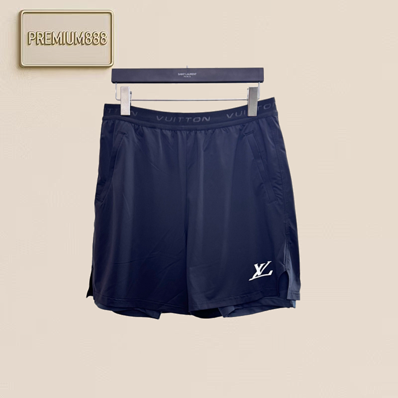 1v Louis Double-Layer Elastic Waist Zippered Side Pocket Logo Sports Shorts