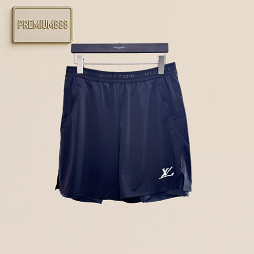 1v Louis Double-Layer Elastic Waist Zippered Side Pocket Logo Sports Shorts