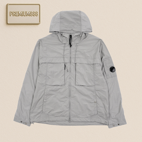 C.P25Fw Metal Nylon Pleated Hooded Jacket