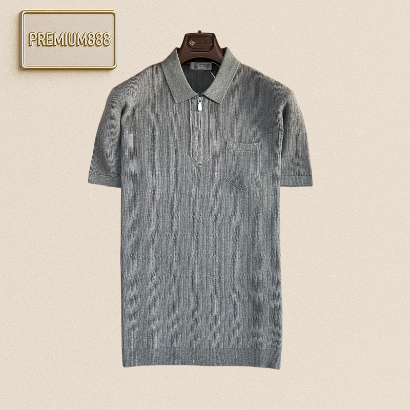 BC Brunello Button-Down Hooded Knit Polo Shirt