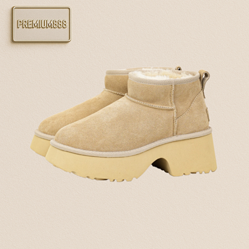 Ugg Short Fishman Wedge Heel 5cm Thick-soled Sheepskin One-piece Snow Boots For Women