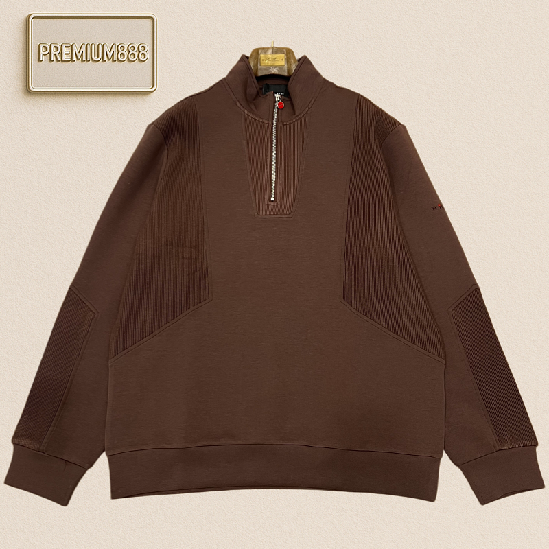 Kiton Quinton Half-Zip Standing Collar Patchwork Sweatshirt
